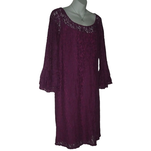 Kelly & Diane Dress Purple Lace Bohemian Boho Chic Bell Sleeves Daisy Jones 12 - Picture 3 of 10
